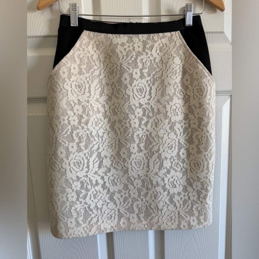 Elegant Lace Panel Skirt - Black and Cream